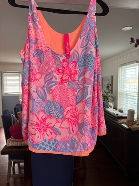 Lilly Pulitzer Neon Pink & Blue Floral Scoop Neck Tank